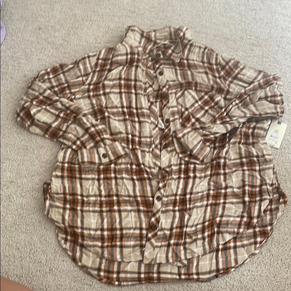 Terra & Sky Plaid Button Down Shirt - Brown and Cream